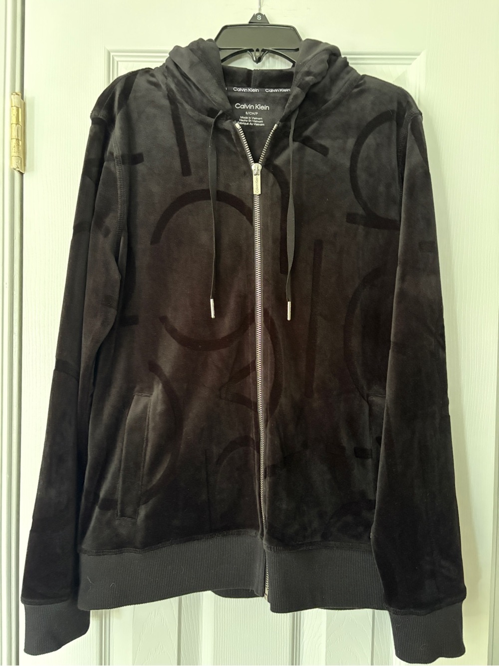 Calvin Klein Dark Brown Velour Zip-Front Hoodie Jacket